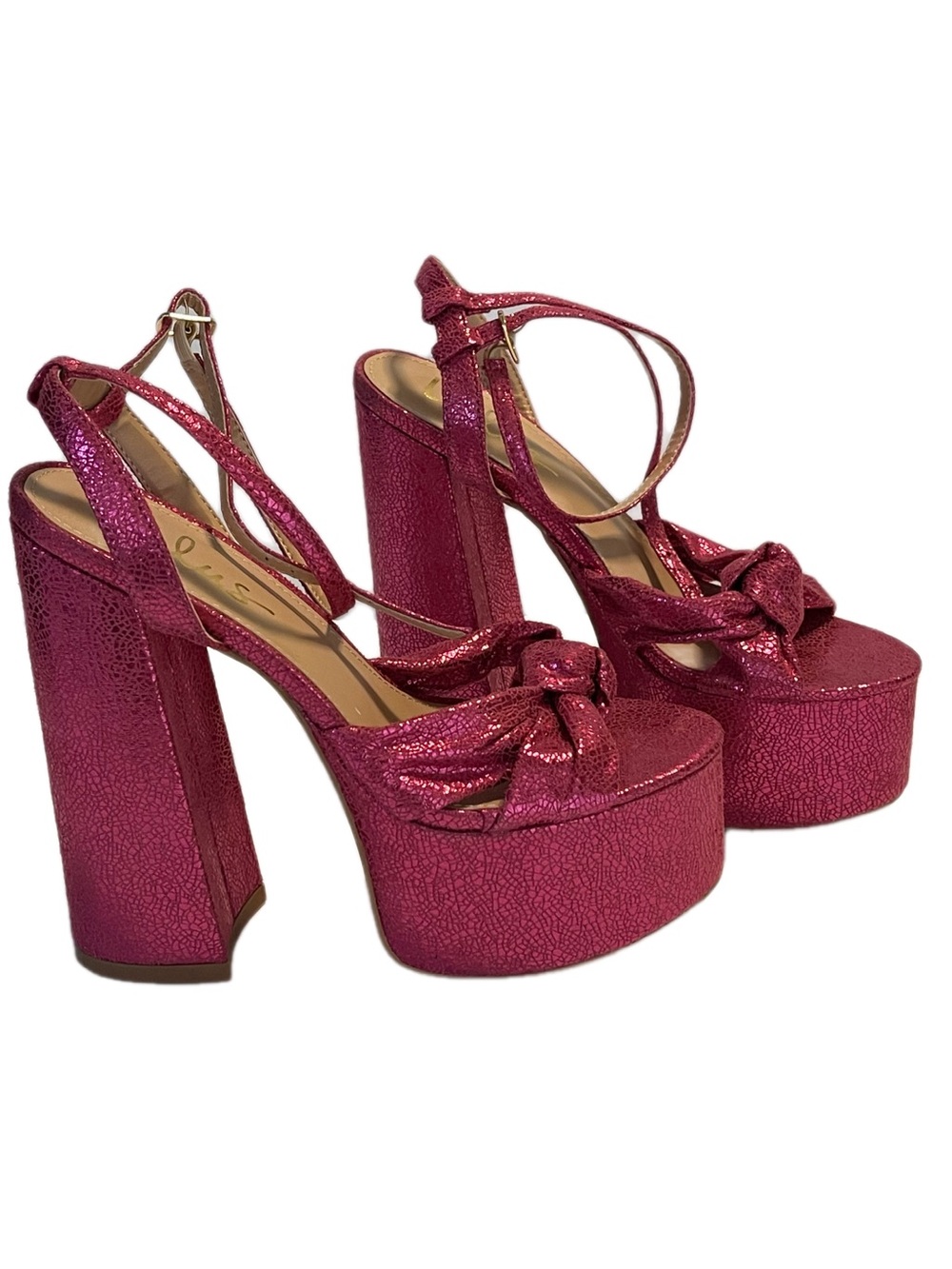 Lulus Platform Heels Ankle Strap Pink Faux Leather Size 6.5 Barbiecore Y2K Glam